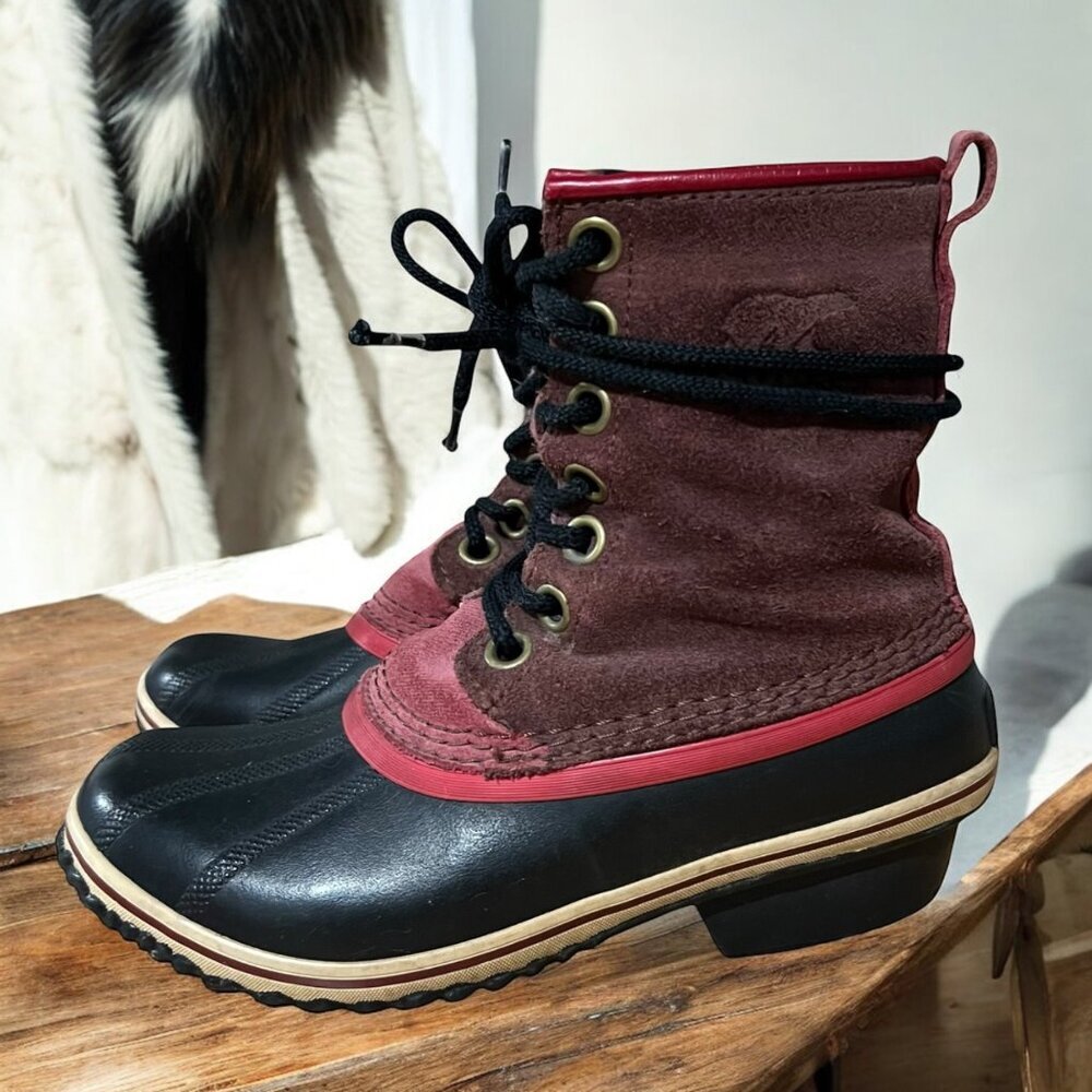 Sorel Slim Pack II Urban Lumberjack Cabin Chic Lace‎ Outdoorsy Boots Size 7